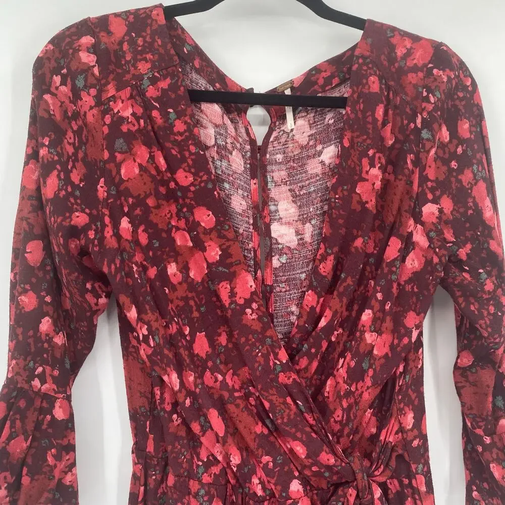 Free People Women's Berry Burgundy All The Right Ruffles Romper Size Small